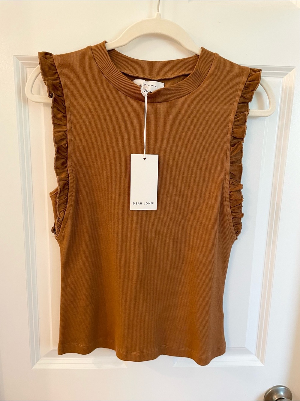 Dear John Sleeveless Micro-Ruffle Trim Tank
